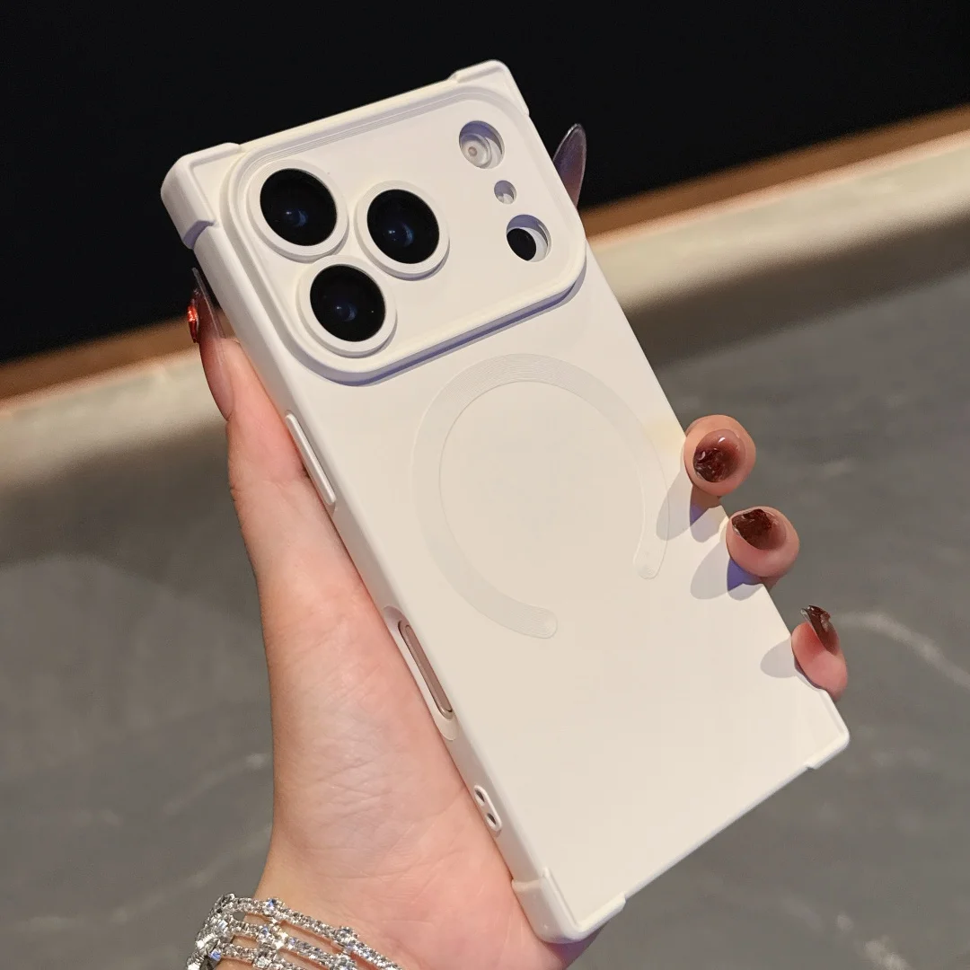 (branco 17air) Capa De Celular Quadrada Com Bordas Retas E Carregamento Sem Fio Magnético, Em Silicone.