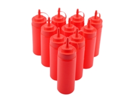 Conjunto de 10 Dispensadores de Condimentos de Plástico 340ml para Molho, Óleo, Creme e Vinagre Tinto