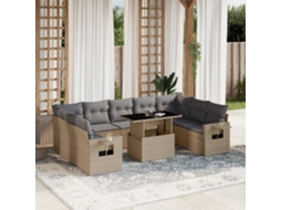 Vidaxl 10 Pcs Conjunto De Sofás P/ Jardim Com Almofadões Vime Pe Bege