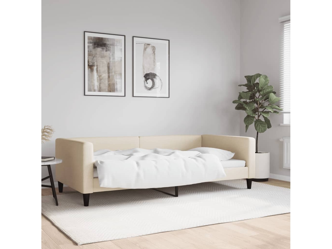 Vidaxl Sofá-cama 100x200 Cm Tecido Cor Creme
