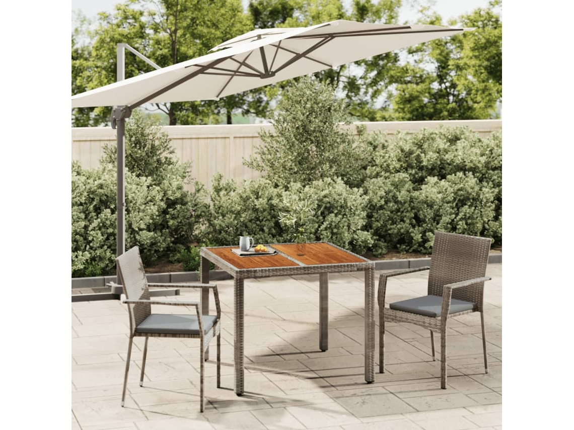 3 Pcs Conjunto De Jantar P/ Jardim C/ Almofadões Vime Pe Cinza Dkd Home Decor