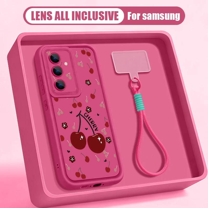 Capa Para Celular Galaxy S24 Com Cordão E Estampa De Cerejas (rosa Vibrante).
