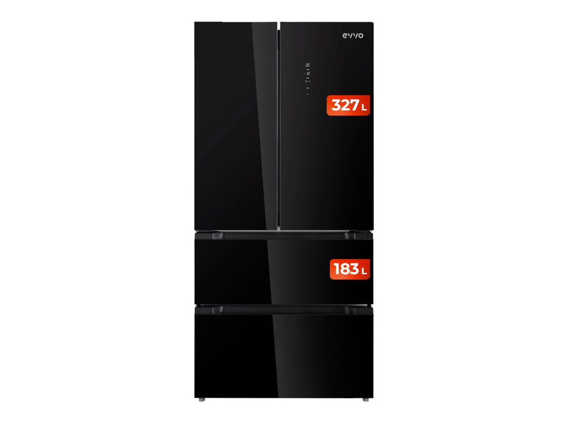 Frigorífico EVVO EVVO F80b com Inversor, Porta de Vidro, Sem Gelo, 327l + 183l