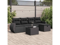 Vidaxl 6 Pcs Conjunto Sofás De Jardim C/ Almofadões Vime Pe Preto