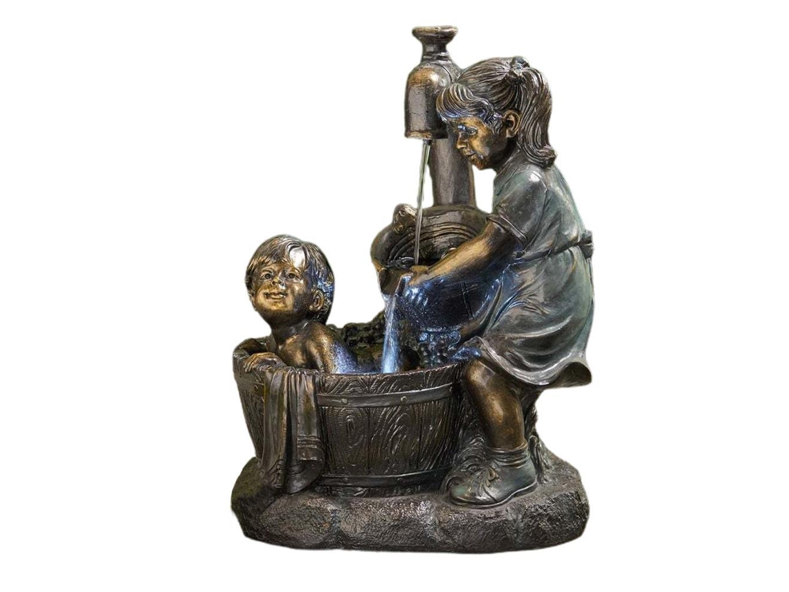 Escultura Jardim Menino Menina Decoração Pátio Banho
