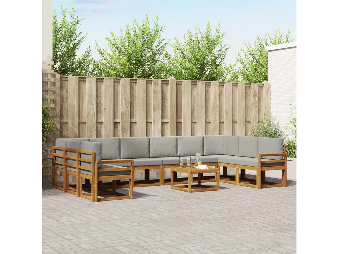 Vidaxl Conjunto De Sofás Para Exterior 11 Pcs Cinza Natural E Claro