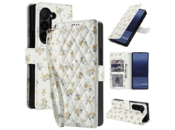 Capa De Celular Em Couro Com Fivela E Estampa Floral, Com Cordão, Para Samsung Galaxy Z Fold5
