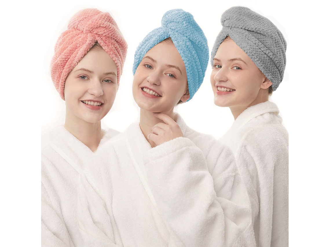Toalha De Cabelo, 3 Toalhas De Secagem, Microfibra Super Absorvente H