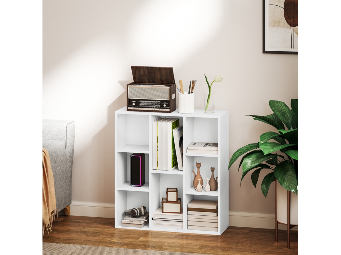 Prateleira Modular Branca De 8 Nichos Para Livros, 74,3x24x80 Cm, Com Design Versátil Que Permite Uso Na Vertical Ou Horizontal Para Decoração
