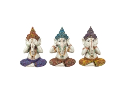 Figura Ganesha 3 Unidades e Resina Indiana 21X9X15Cm Multicolor