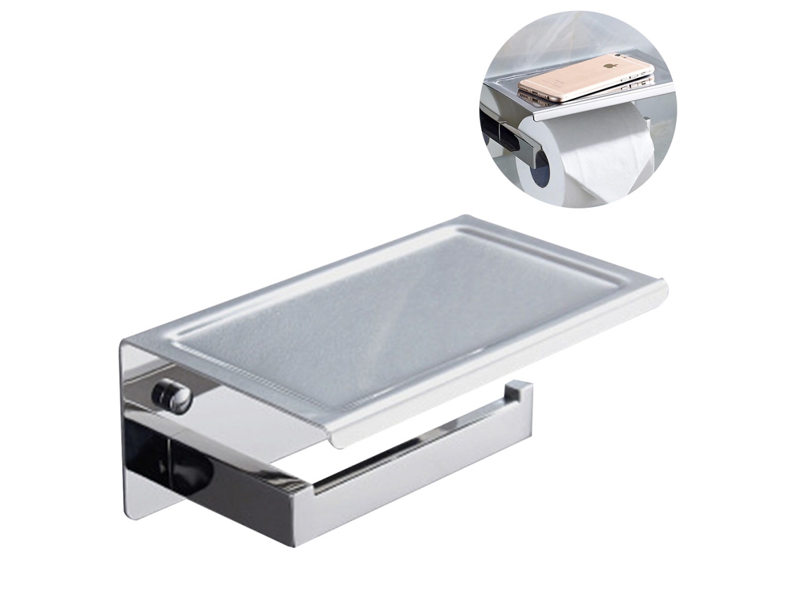 Suporte Para Papel Higiênico Quadrado Em Aço Inoxidável Com Prateleira, Acabamento Níquel Escovado, Moderno E À Prova De Ferrugem Com Porta Celular