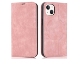 Capa Quedas Bloqueio Rfid Para Iphone 13 Pele Sintética Magnética Com Porta-cartões Rosa