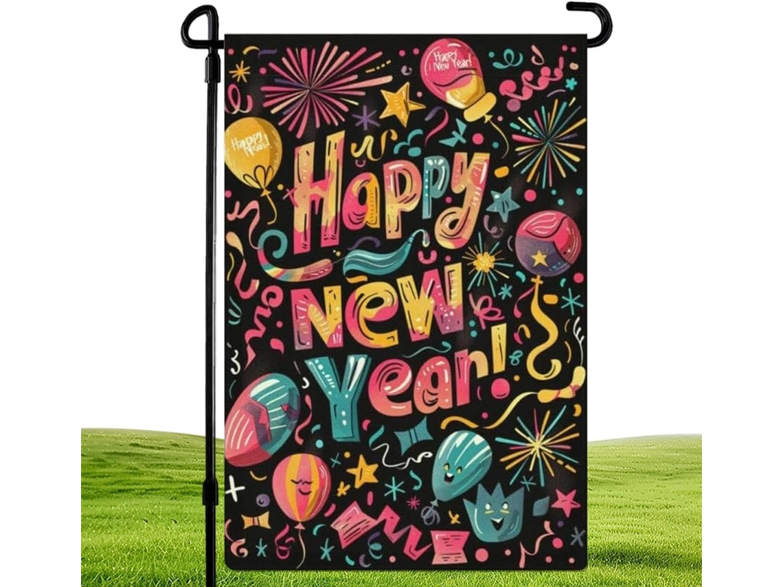 Placa de Jardim Feliz Ano Novo Decorações de Feliz Ano Novo, Bandeira de Natal Dupla Face para Jardim Decoração CHABERLU