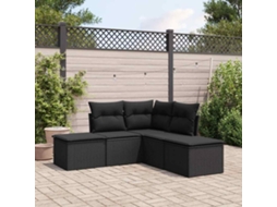 Vidaxl 5 Pcs Conjunto Sofás De Jardim Com Almofadões Vime Pe Preto