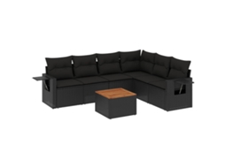 Conjunto de 7 Sofás para Jardim com Almofadões Vime Pe Preto MAISON EXCLUSIVE (N/A)
