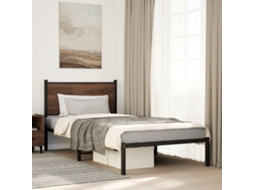 Vidaxl Estrutura De Cama Sem Colchão 107x203cm Metal Carvalho Castanho