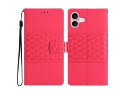 Capa De Couro Com Padrão Losango Para Iphone 16 Plus Com Flip Horizontal