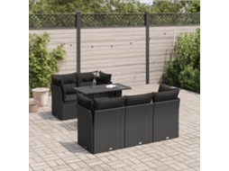 Vidaxl 6 Pcs Conjunto Sofás De Jardim C/ Almofadões Vime Pe Preto