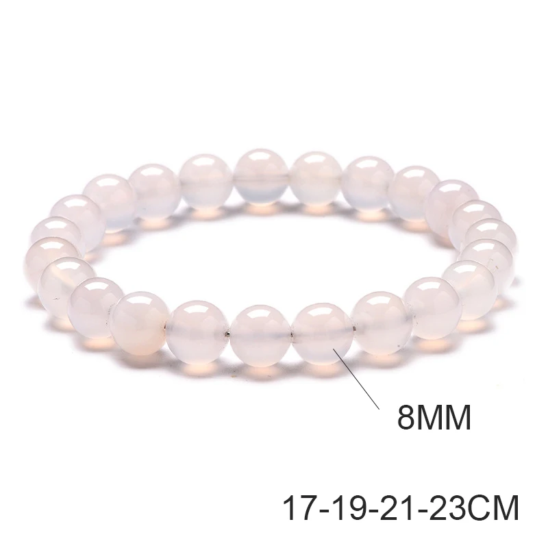 Pulseira de Contas de Ágata Branca Natural . Joia de Cristal para Ioga e Cura. MDUG (8 Mm X 23 Cm)