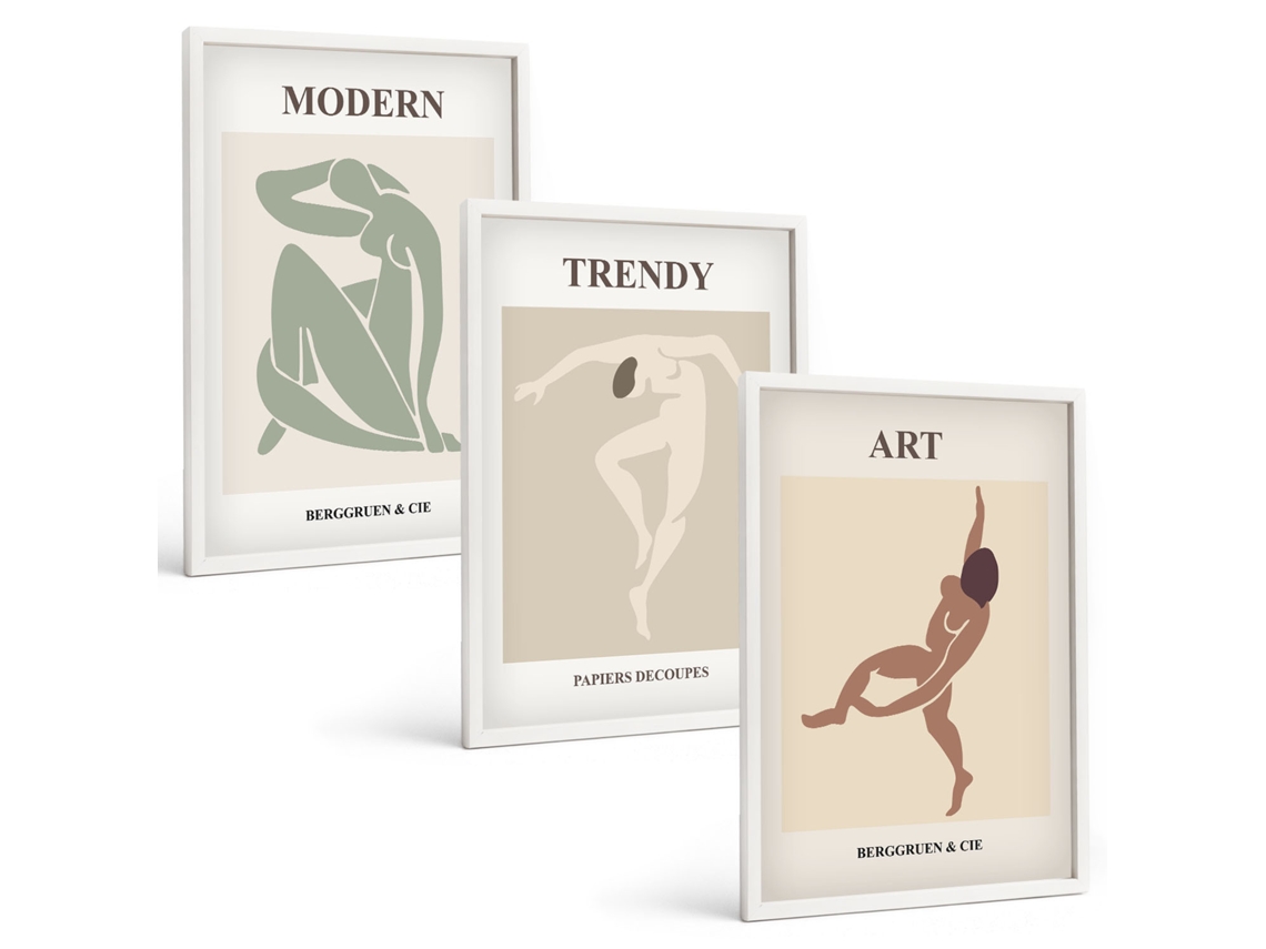 Conjunto De Pinturas Figuras Elegantes Em Minimalismo Espelharte (3 Peças 40x60 Cm)