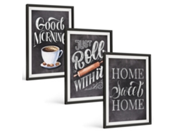 Pinturas Murais Modernas Motivos De Cozinha Doméstica, Letras Moldura Preta Imagens Para Um Quarto Infantil Espelharte (3 Piezas De 40x60 Cm)
