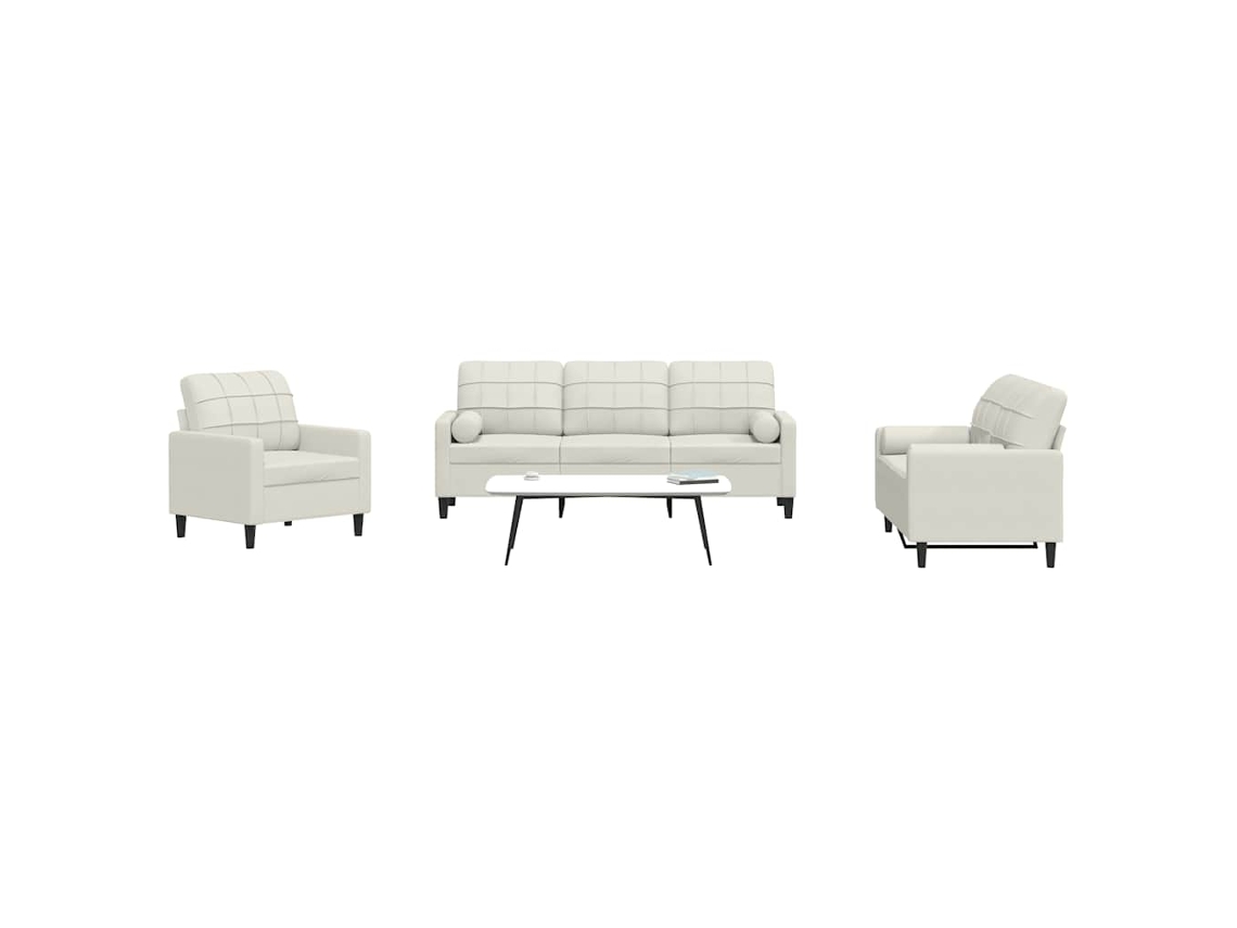 Vidaxl 3 Pcs Conjunto De Sofás Com Almofadões E Rolos Veludo Creme