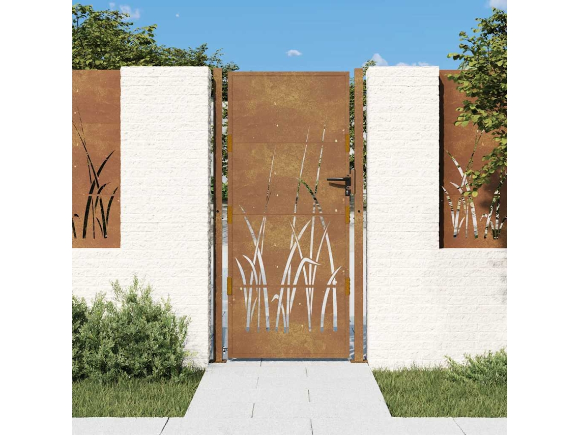 Vidaxl Portão De Jardim 100x175 Cm Em Aço Corten Com Design De Grama