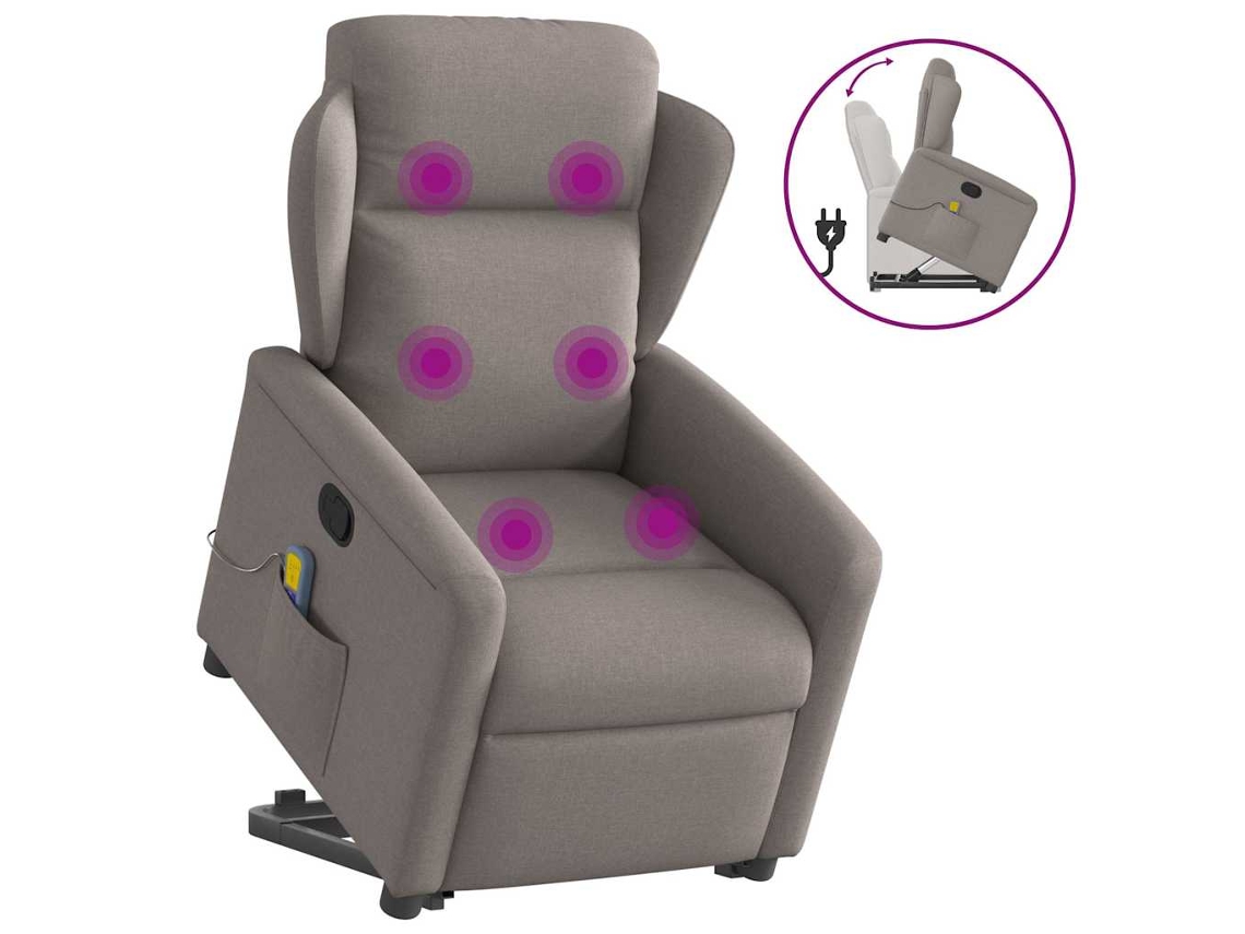 Vidaxl Poltrona Elevatória De Massagens Tecido Cinzento-acastanhado