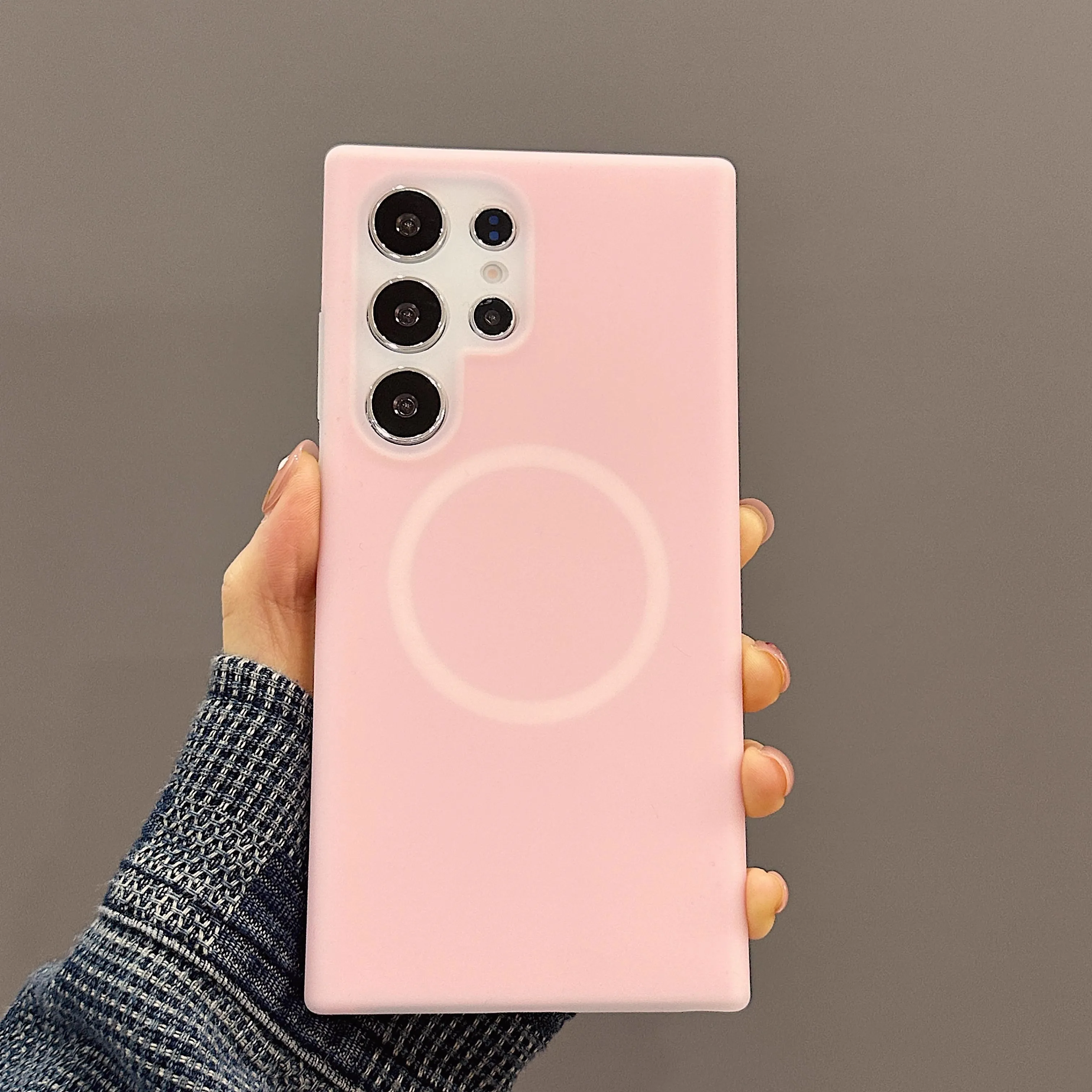 Capa Magnética Para Celular (galaxy S23 Plus Rosa Claro), Silicone Líquido, Carregamento Sem Fio, Capa Protetora Fosca