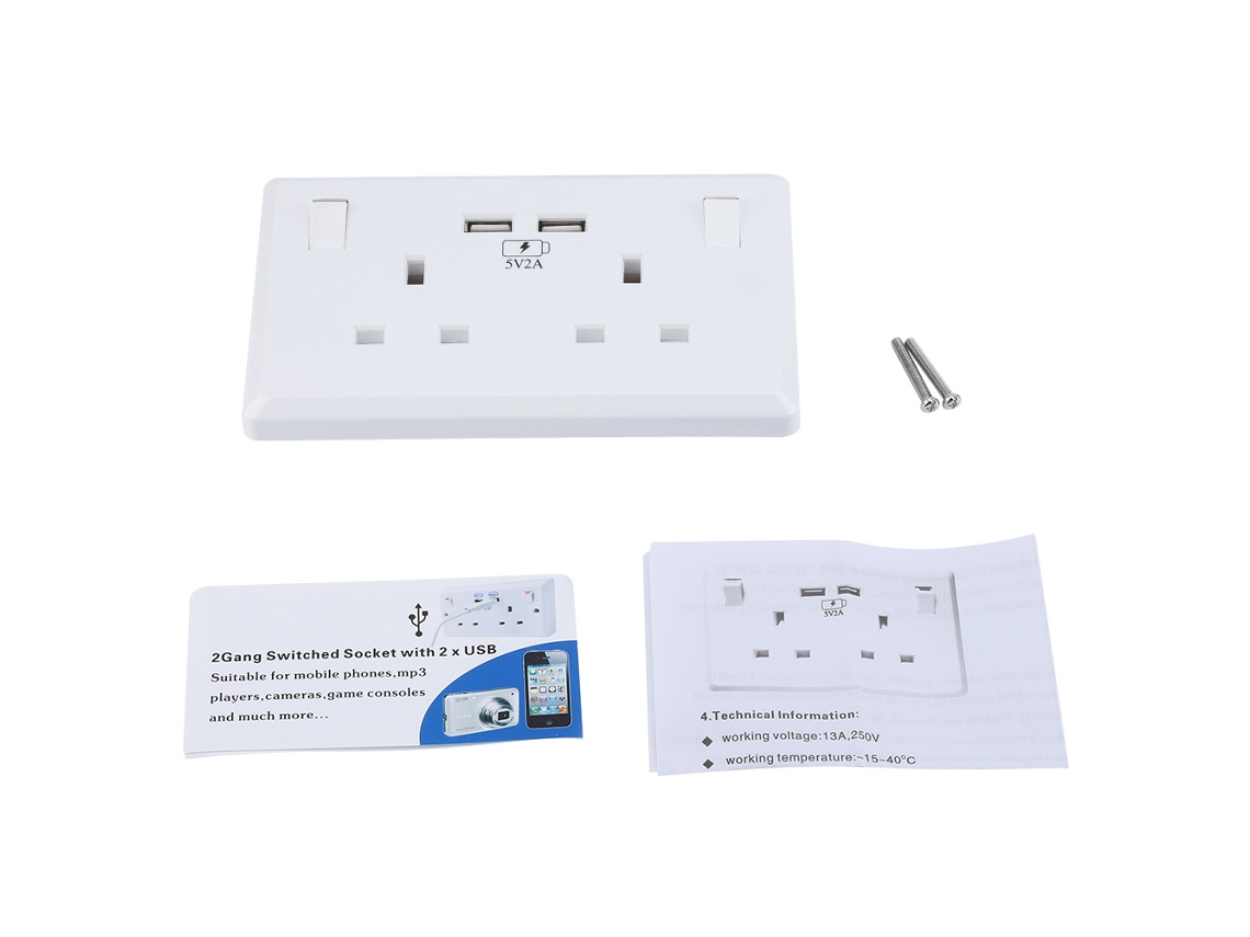 Laxiscreed Tomada De Parede Usb Uk Multifunções Com Duas Portas De Carregamento Rápido