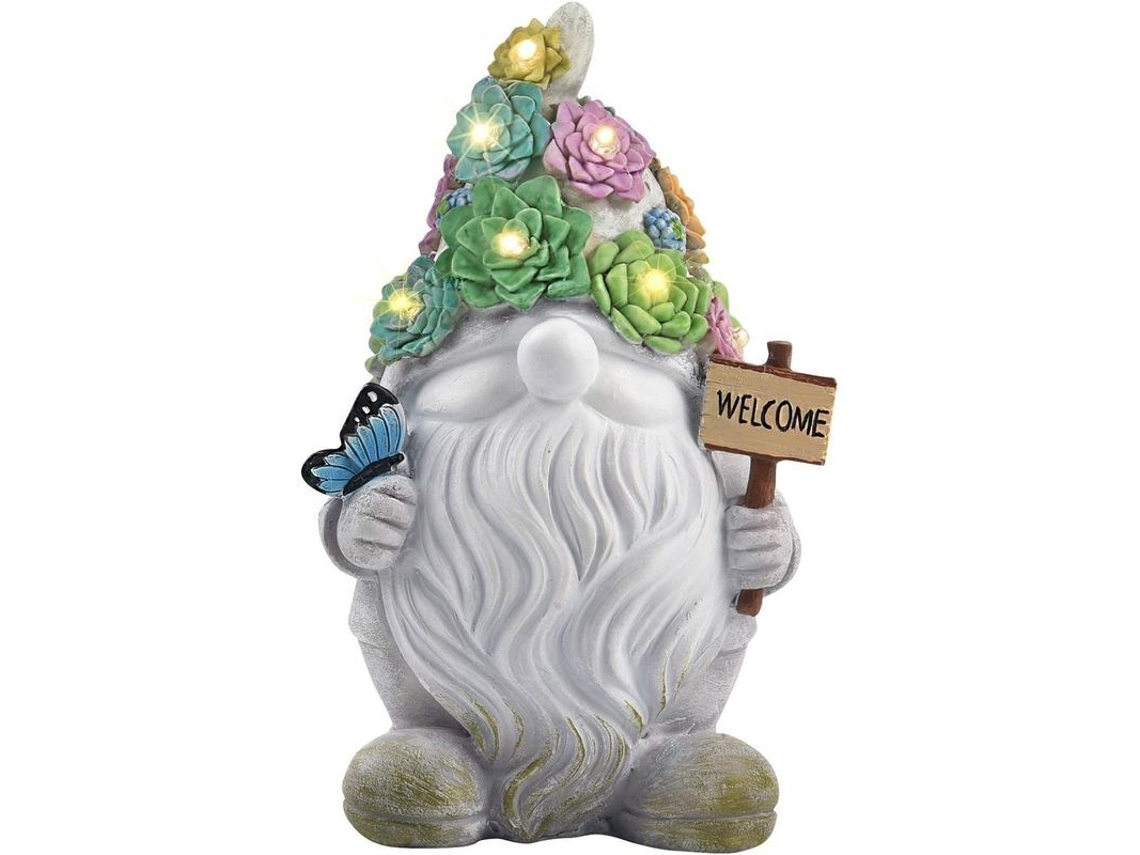 Estátuas de Gnome de Jardim com Luzes Solares, 10 LEDs, decorativo | S/MARCA