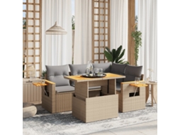 Vidaxl 5 Pcs Conjunto De Sofás P/ Jardim Com Almofadões Vime Pe Bege