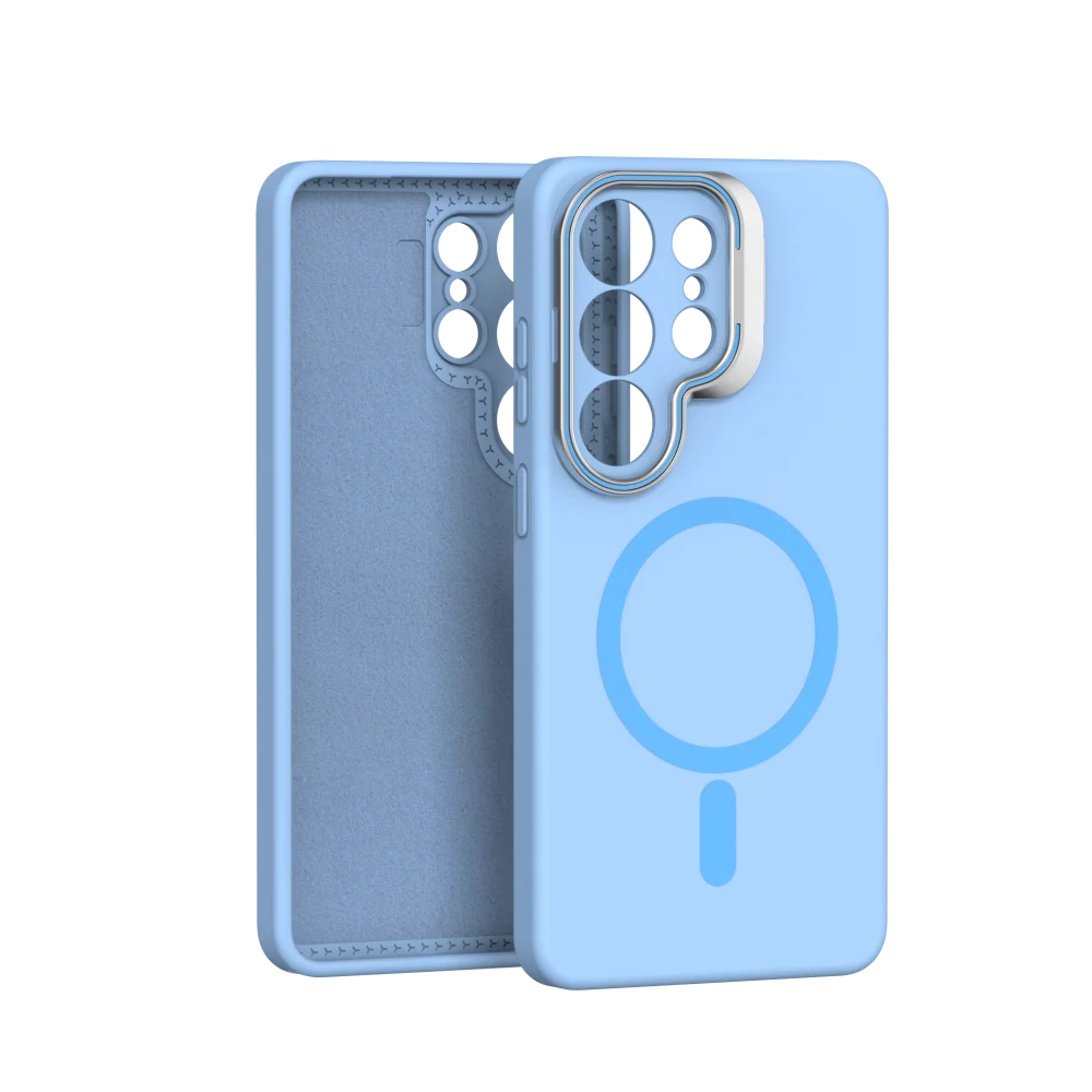 Capa Protetora De Silicone Líquido Magsafe Para Galaxy S25 Plus (azul Celeste) Com Proteção De Lente Metálica.