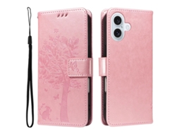 Capa Carteira Em Couro Sintético Com Estampa De Árvore Para Iphone 17 - Ouro Rosa