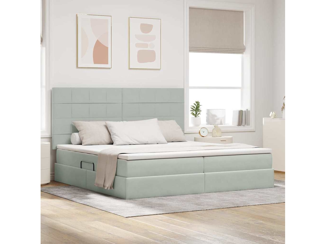 Vidaxl Cama De Armazenamento Led Com Colchão Cinzento-claro
