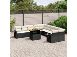 11 Pcs Conjunto Sofás De Jardim C/ Almofadões Vime Pe Preto Dkd Home Decor
