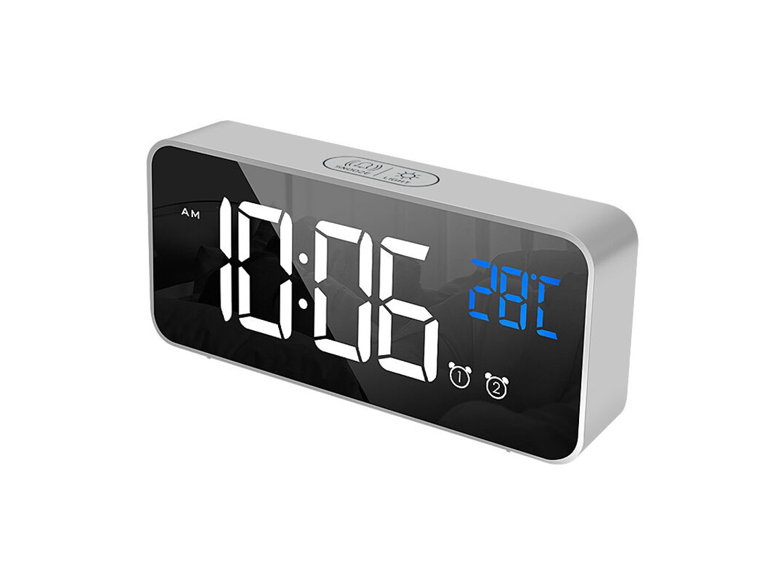 Despertador digital LED Brilvibera com função soneca, prateado (inglês)
