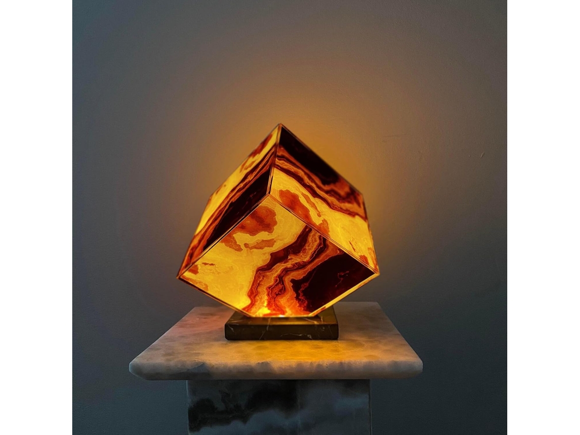 Luminária De Mesa Em Mármore Ônix - Abajur Esculpido Pedra Vulcânica,