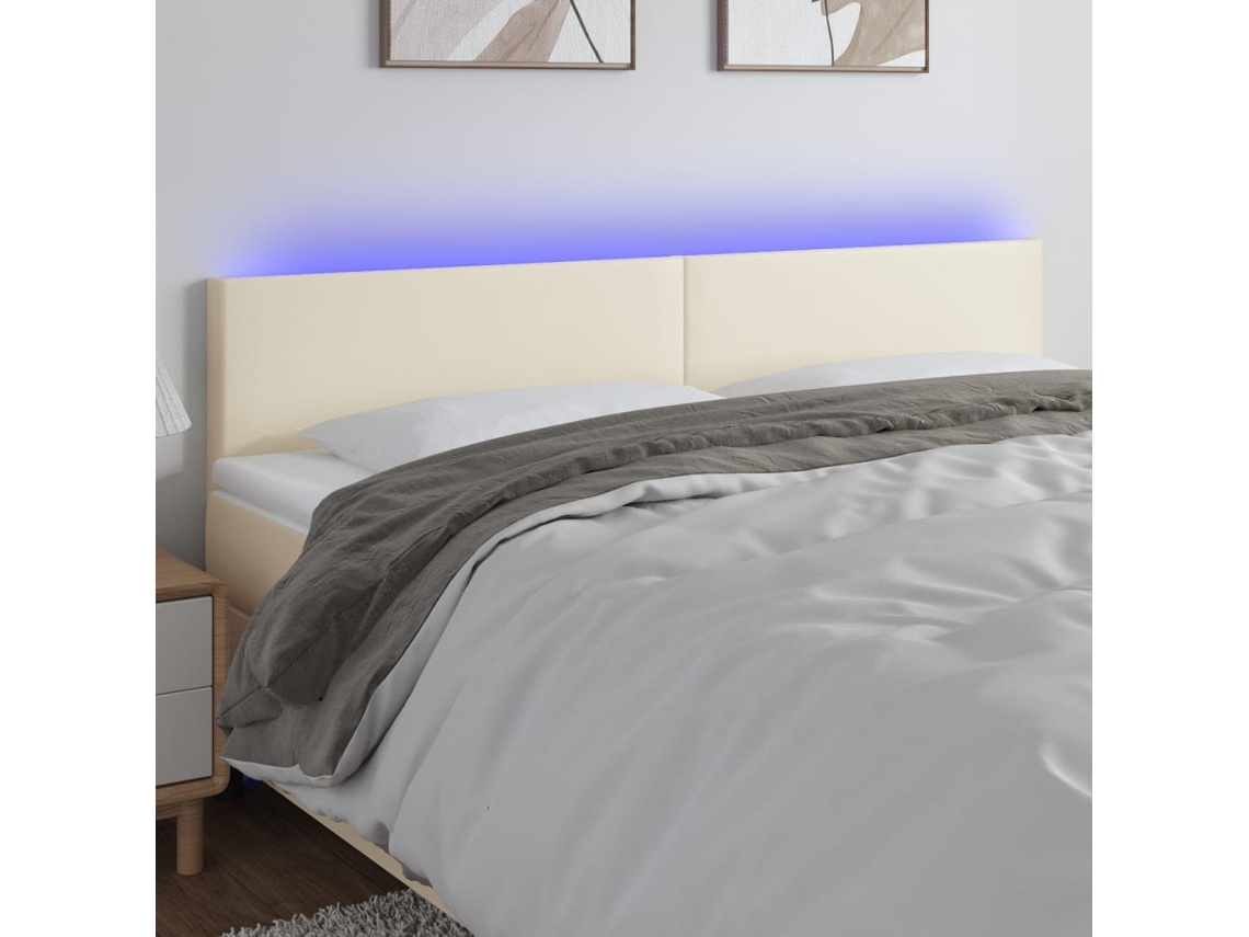 Vidaxl Cabeceira de Cama C/ Led 200x5x78/88 Cm Couro Artificial Creme