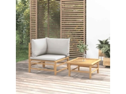 Vidaxl 2 Pcs Conj. Lounge De Jardim Bambu C/ Almofadões Cinzento-claro
