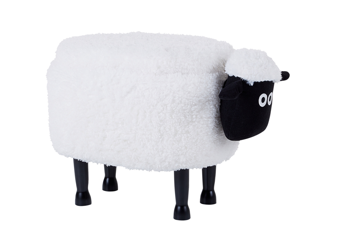 Tamborete BELIANI Sheep de Poliéster Branco 55x35x40