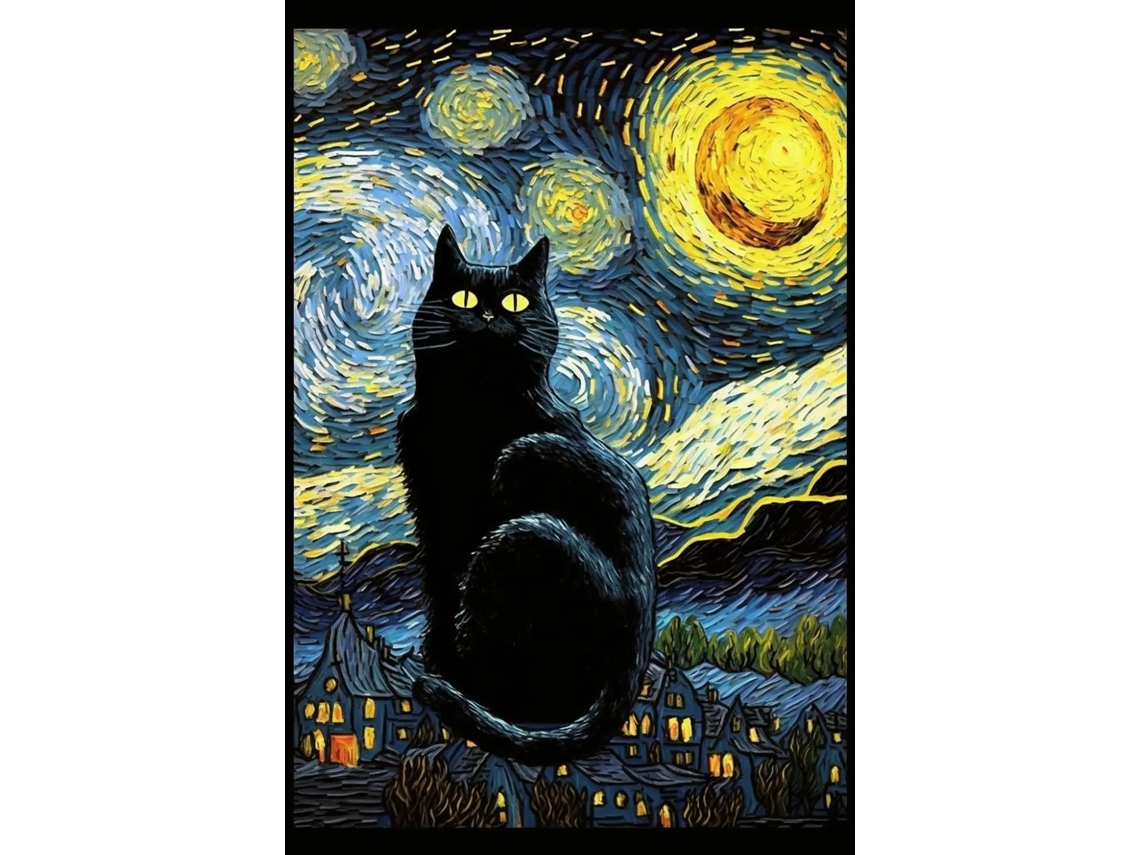 Quebra Cabeça Noite Estrelada Gato Preto 1000/500/300 Peças Decoração Para Casa Para Adultos Jogos Diversão Em Família Quebra Cabe Aquaforge