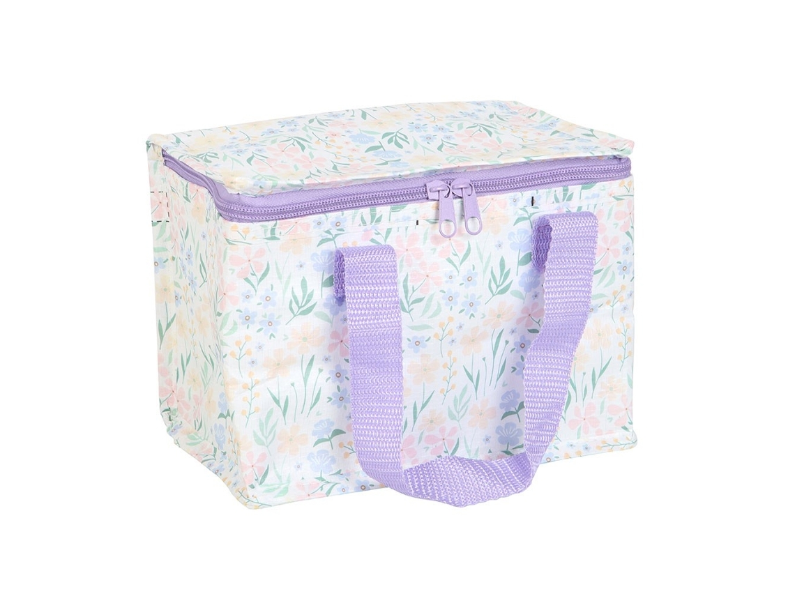 Bolsa Térmica, Lancheira Com Estampa De Flores Em Tons De Roxo