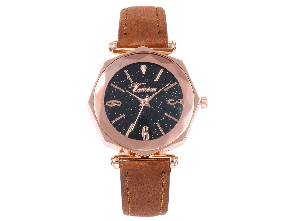 Relógio de Pulso Feminino de Quartzo Fashion com Pulseira de Pu Marrom Elegante