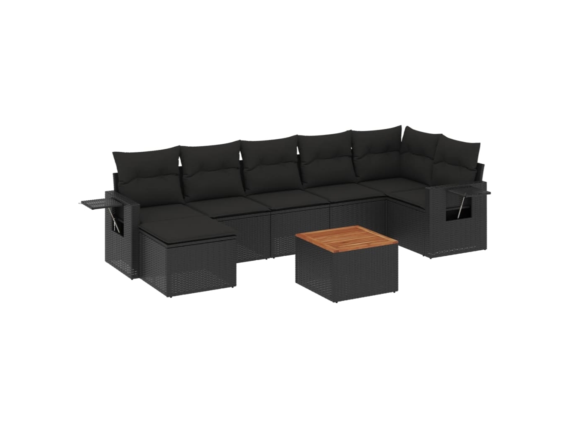 Conjunto de 8 Sofás de Jardim com Almofadões Vime Pe Preto MAISON EXCLUSIVE (N/A)