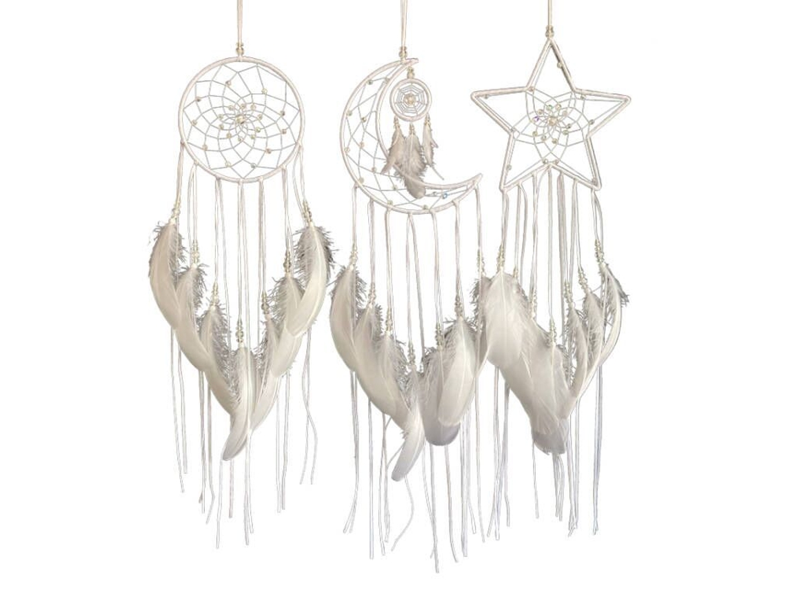 Branco, Conjunto de 3 Peças Apanhador de Sonhos de Halloween com Design Tradicional Estrela, Sol e Lua, Feito À Mão BRILVIBERA