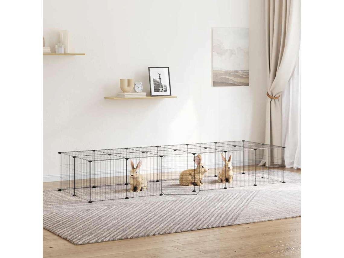 Vidaxl Gaiola P/ Animais De 28 Painéis C/ Porta 210x70x35 Cm Aço Preto