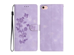 Capa De Couro Com Estampa De Flores E Alça De Pulso Para Iphone 16e - Roxo