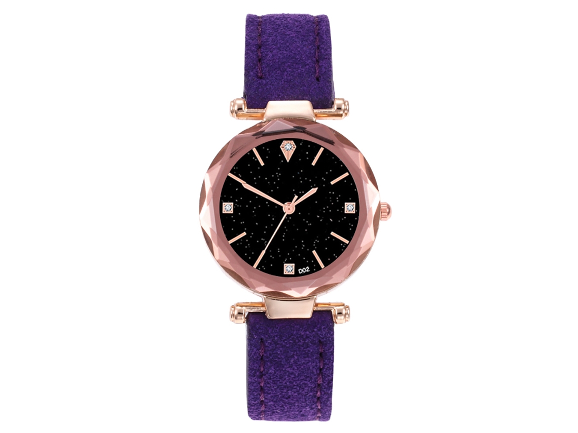 Relógio de Pulso Feminino de Quartzo com Pulseira de Couro Pu e Strass Brilhante (roxo)