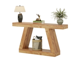 Mesa De Console, Estilo Industrial Rústico, Armazenamento Em 2 Níveis, Bege